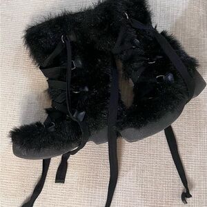 Vintage Marc Jacobs Black Fur Lace-Up Women's Boots